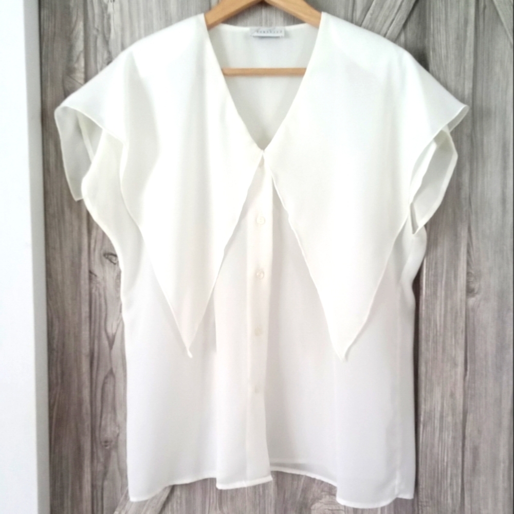 Pursuits Winter White Semi Sheer Blouse 14